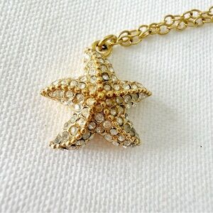 Gold and Rhinestone Starfish Pendant Necklace